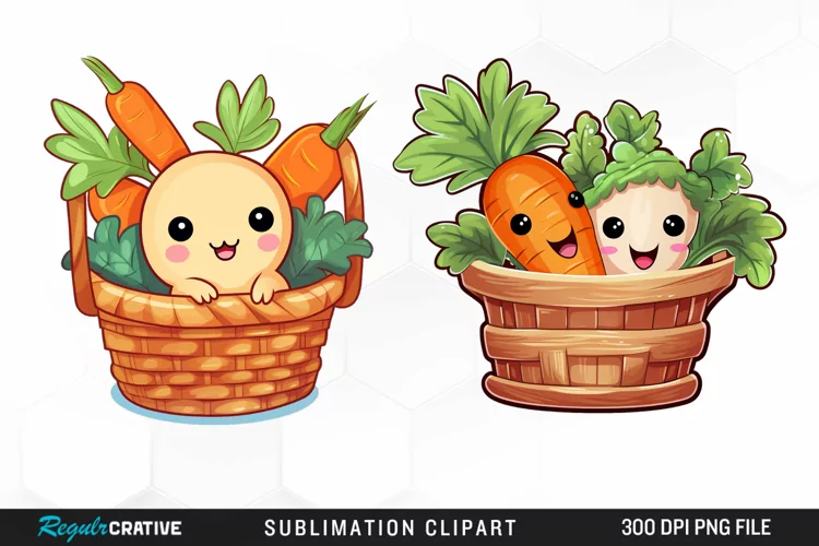 Watercolor Carrot in Basket Design Clipart