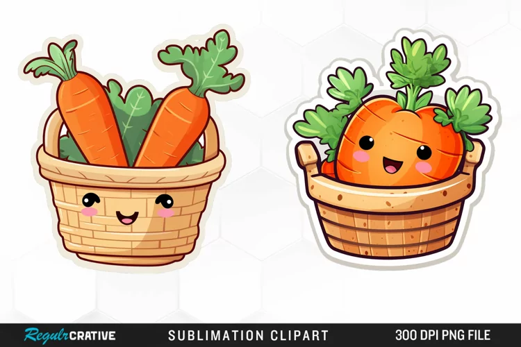Watercolor Carrot in Basket Clipart