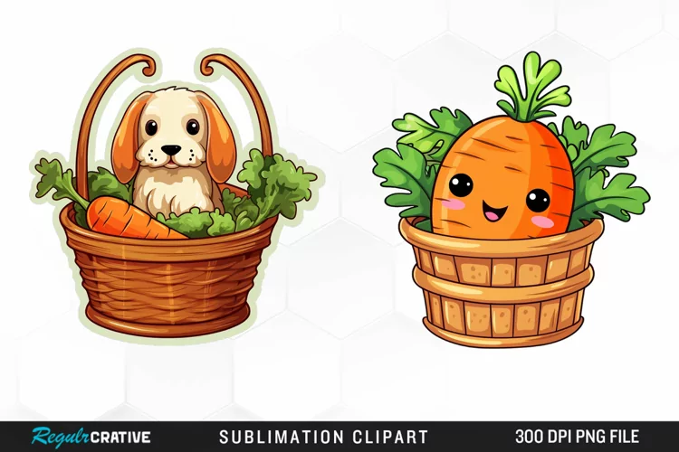 Watercolor Carrot in Basket PNG Clipart