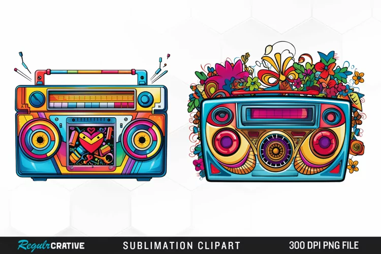 Watercolor Retro tape player Sublimation Art Clipart
