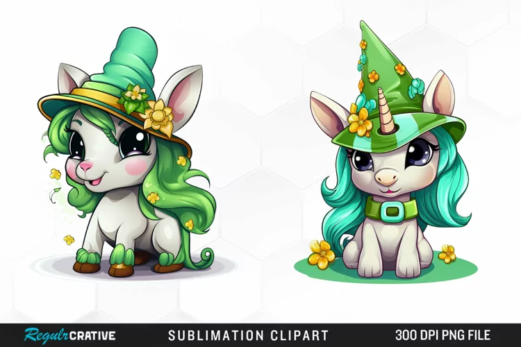 Watercolor Green Unicorn Graphics Clipart
