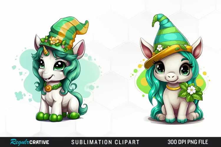 Watercolor Green Unicorn Clipart