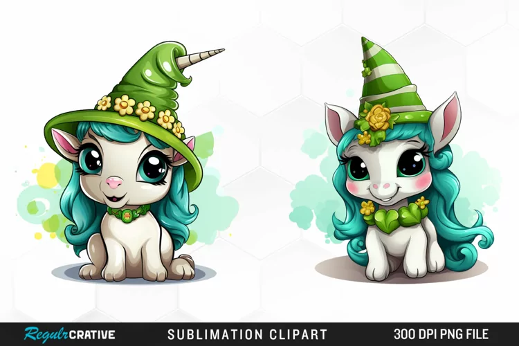 Watercolor Green Unicorn Design Clipart