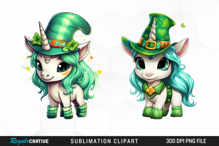 Watercolor Green Unicorn Fun Clipart