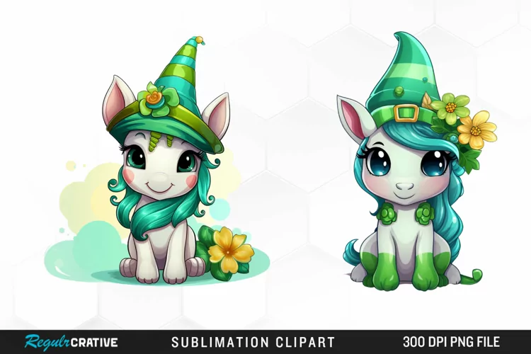Watercolor Green Unicorn Image Clipart