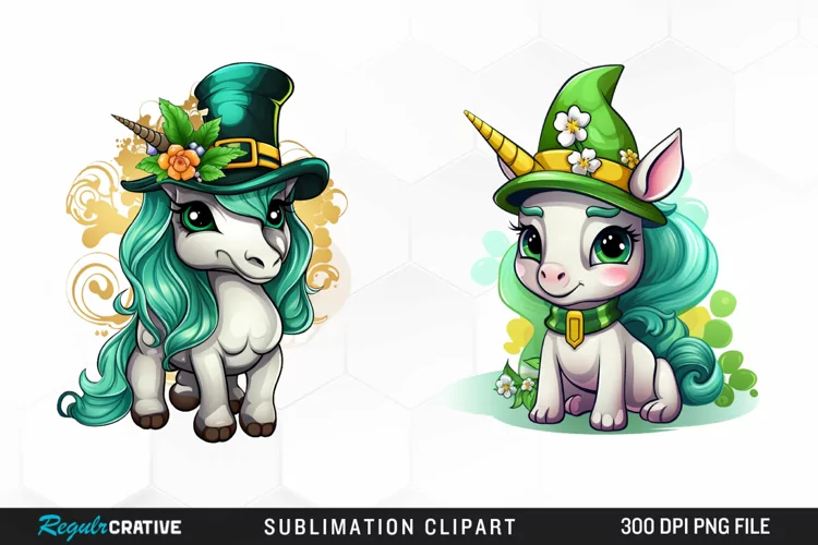 Watercolor Green Unicorn Art Clipart