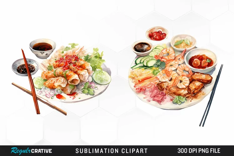 Asia Foods Watercolor PNG Clipart