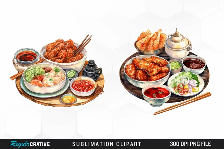 Asia Foods Watercolor PNG Clipart