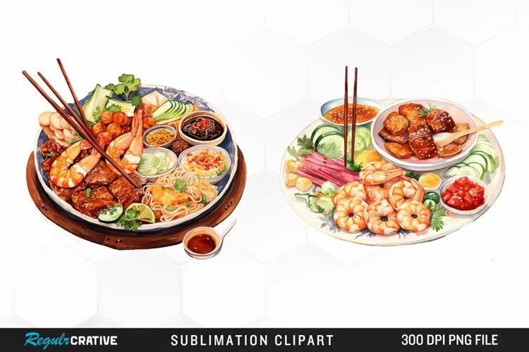 Asia Foods Watercolor PNG Clipart