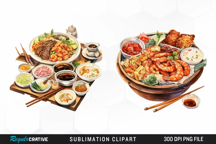 Asia Foods Watercolor PNG Clipart