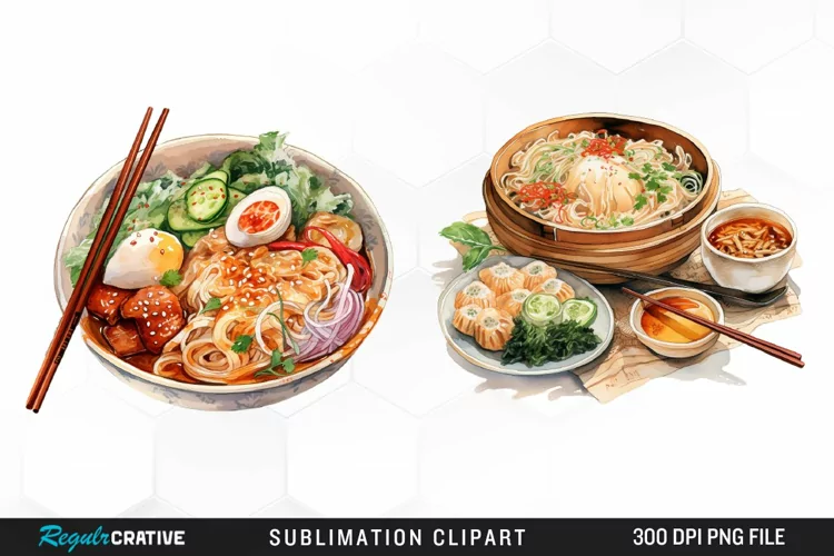 Asian Food Watercolor PNG Clipart