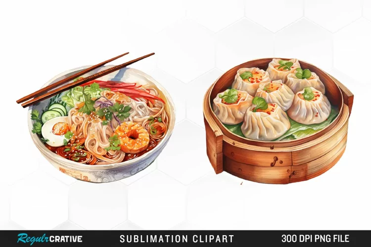 Asian Food Watercolor PNG Clipart