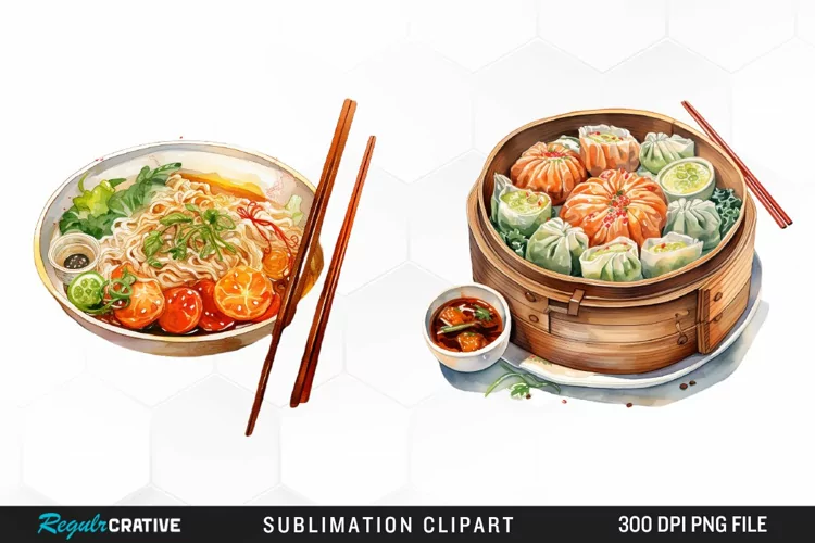 Asian Food Watercolor PNG Clipart