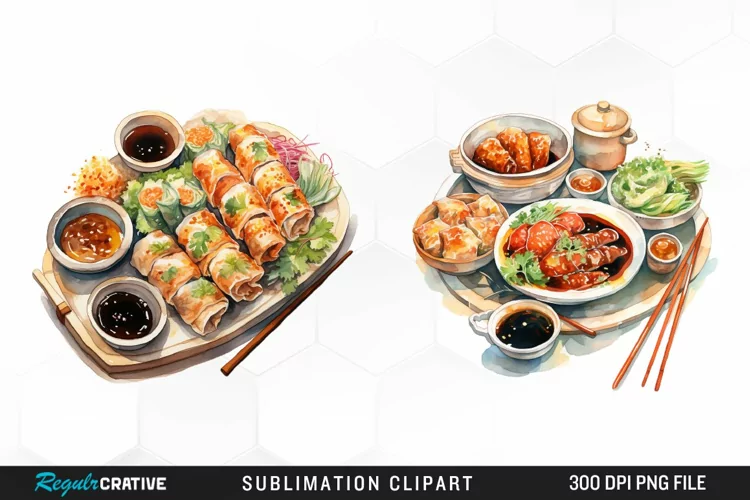 Asian Food Watercolor PNG Clipart