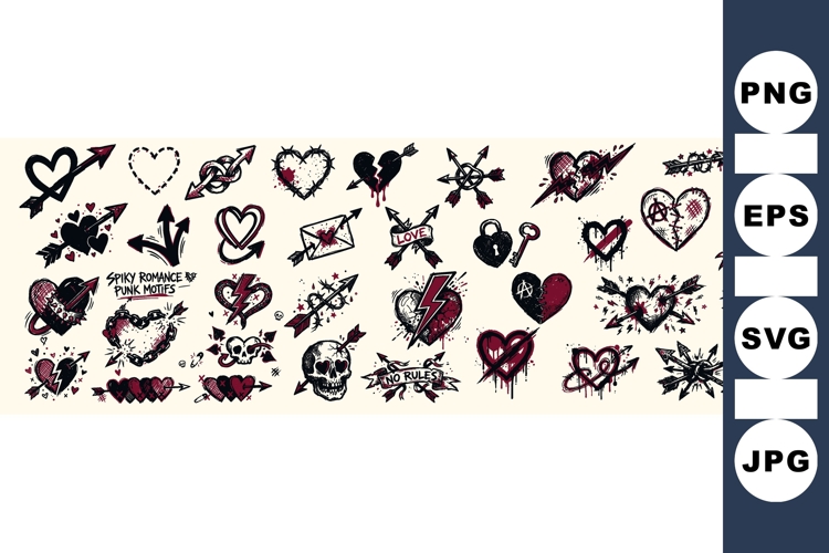 Edgy Punk Heart Tattoo Clipart Bundle for Crafts