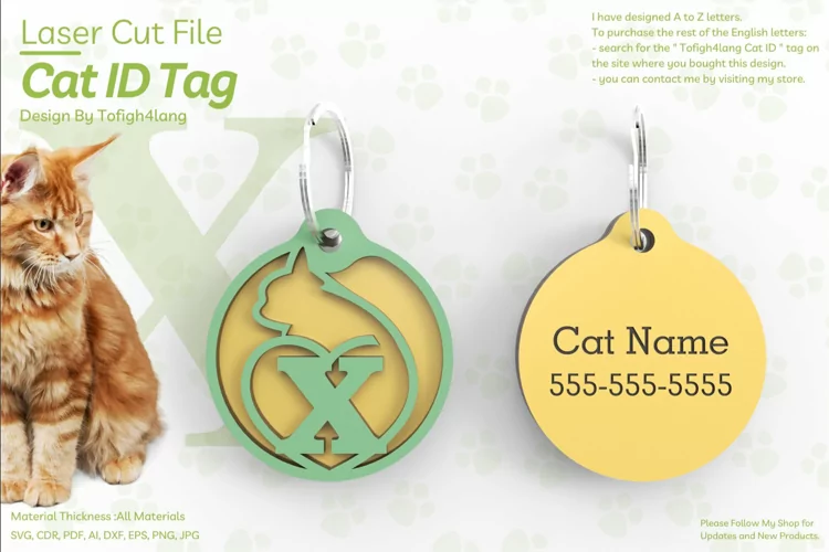 X | Cat ID Tag | Cat ID Tag Slide On Collar| laser cut | SVG