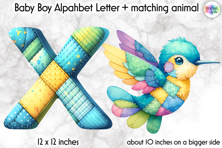 Cute Patchwork Baby Alphabet and Baby Animals PNG, Monogram