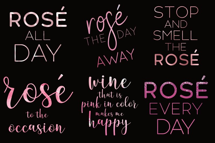 Printable rosé wine quotes, PNG cliparts