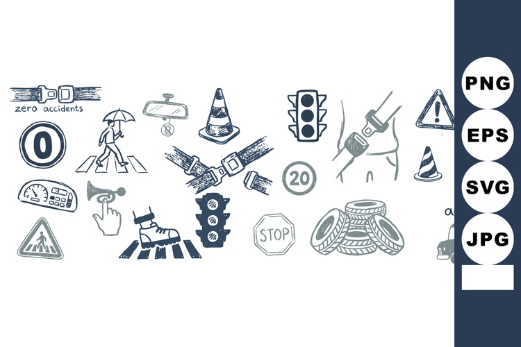 Hand Drawn Vector Traffic Sign Icon Set