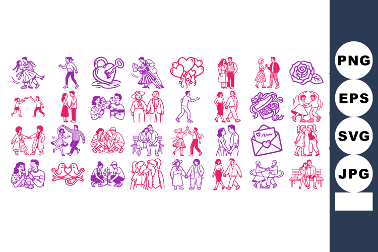 Hand Drawn Romantic Couples Clipart Set For Valentines