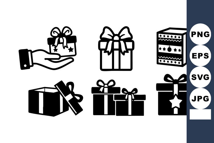 Gift boxes with bows and hands holding presents in black vec