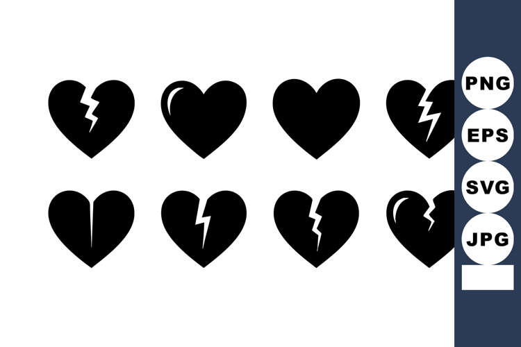 Black broken and whole heart icons set vector illustration f