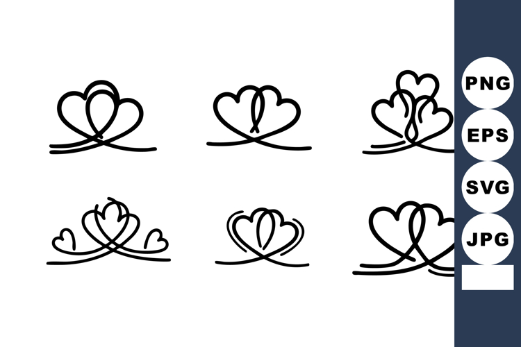 Romantic heart shapes vector set with intertwined love symbo