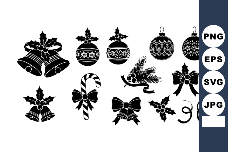 Christmas holiday decoration silhouettes with bells, baubles