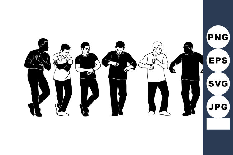 Group of male dancers performing modern dance silhouette vec