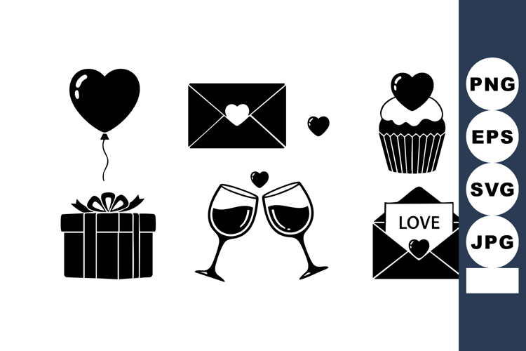 Love themed icons with heart balloon cupcake gift and envelo