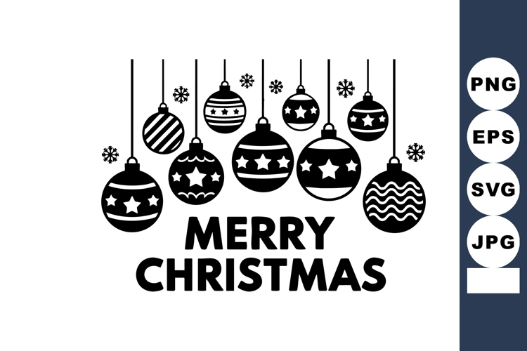 Christmas balls decoration with hanging ornaments and Merry