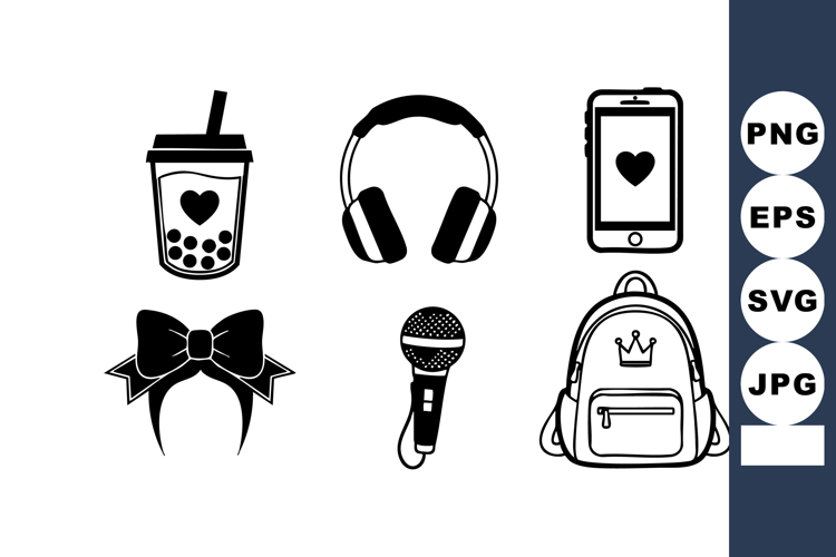 Bubble tea cup headphones smartphone bow microphone crown ba