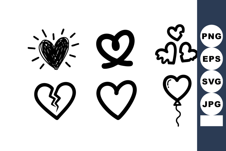 Hand Drawn Heart Shapes Collection with Broken and Balloon L