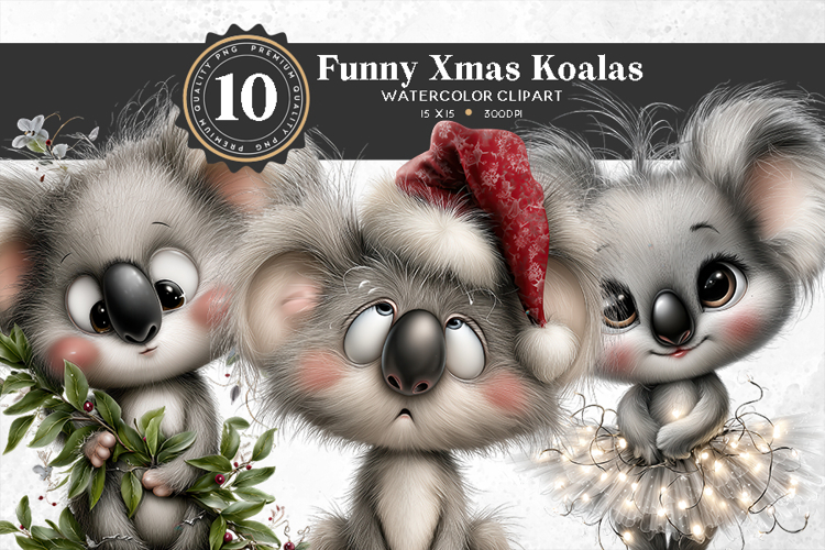 Funny Christmas Koala PNG Bundle