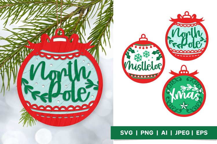 Christmas Balls with Various Texts 3D Lasercut Ornaments Set