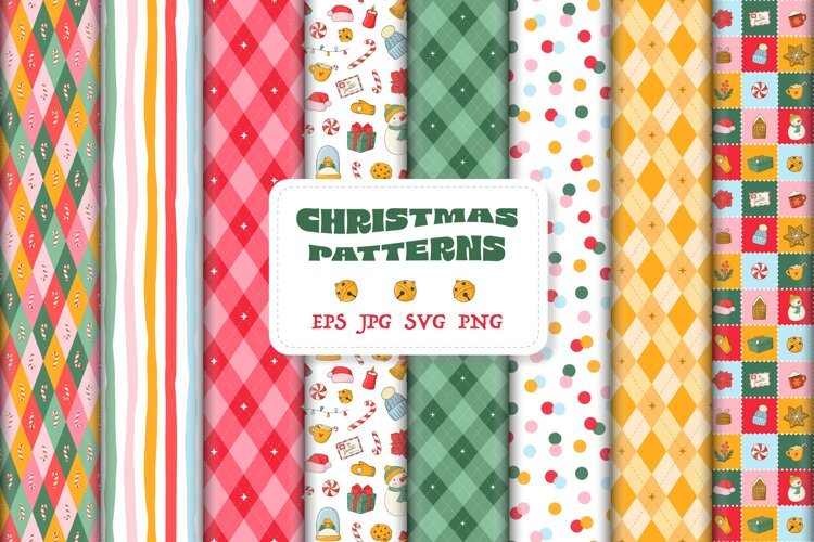 8 CHRISTMAS PATTERNS | EPS PNG SVG JPG example image 1