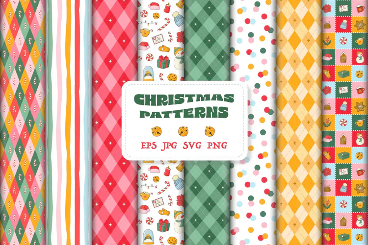 8 CHRISTMAS PATTERNS | EPS PNG SVG JPG