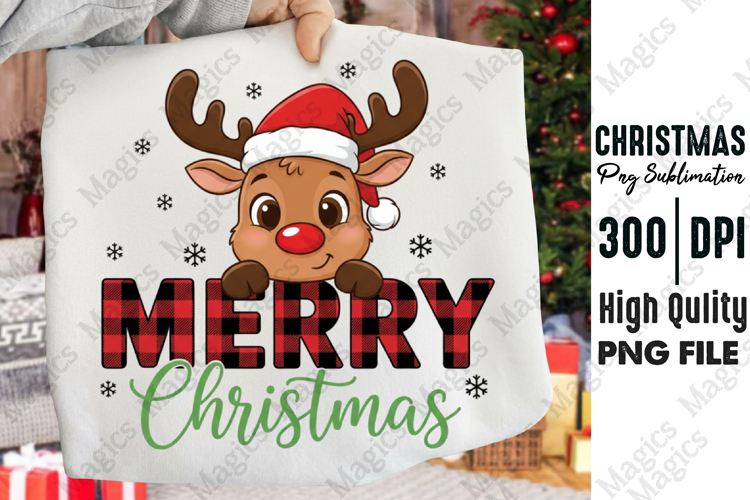 Xmas Reindeer Red Nose Plaid PNG