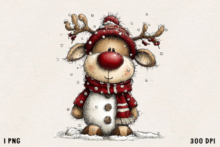Cute Whimsical Christmas Reindeer Clipart Holiday PNG
