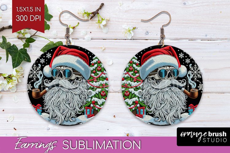 Christmas Skeleton Round Earrings, Santa Earring Sublimation