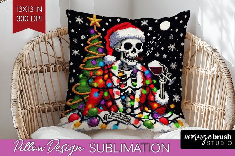 Christmas Skeleton Pillow Sublimation - Santa Pillow Cover