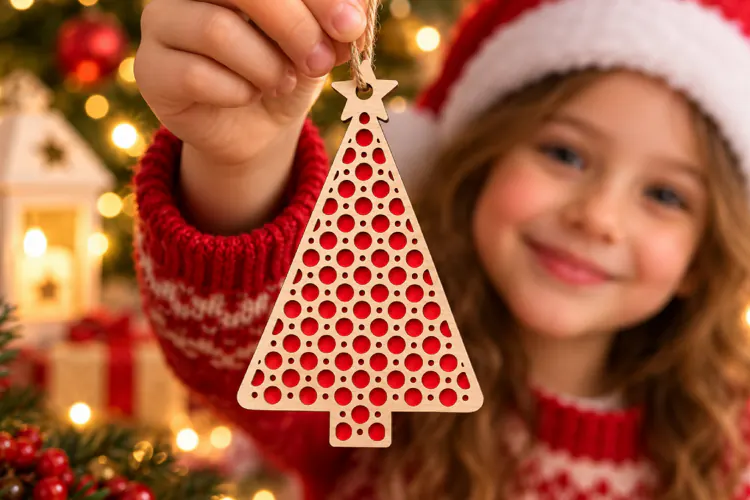 Xmas Tree Bauble Laser Cut Wood File, Christmas Ornament SVG