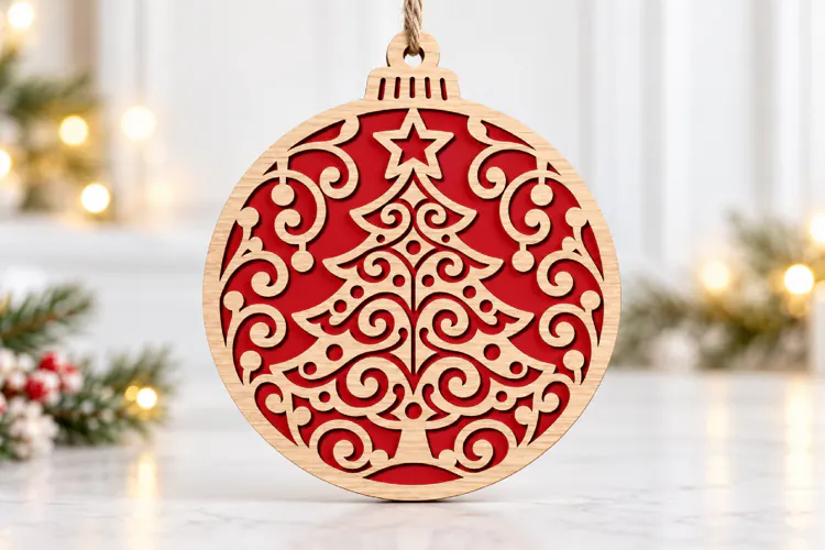 Xmas Tree Bauble SVG, Layered Laser Cut Wood Design