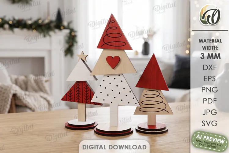 Standing Christmas Trees Laser Cut. Christmas Decor SVG