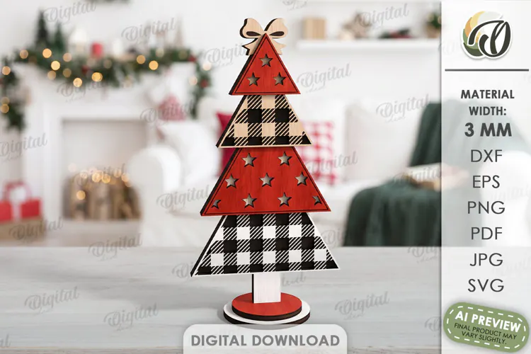 Standing Christmas Tree Laser Cut. Christmas Decor SVG