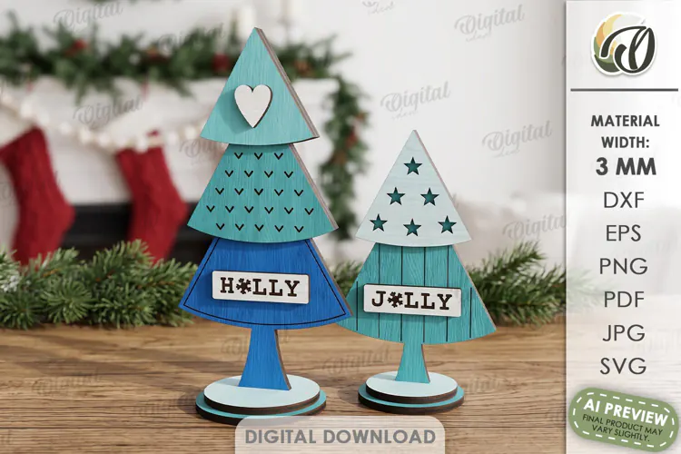 Standing Christmas Trees Laser Cut. Christmas Decor SVG