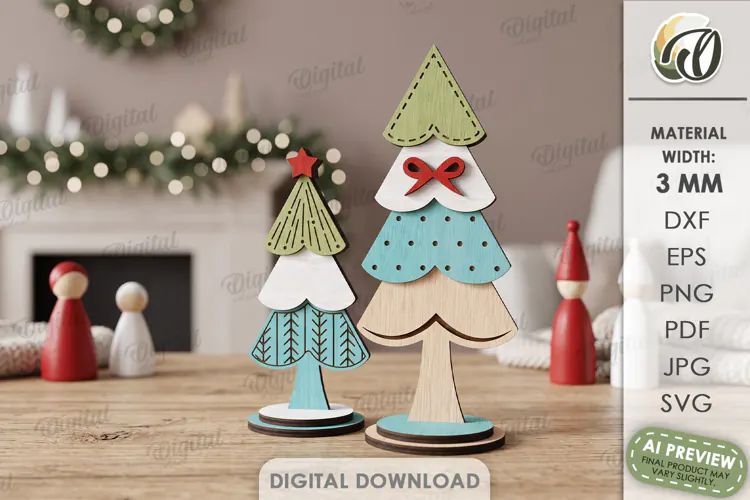 Standing Christmas Trees Laser Cut. Christmas Decor SVG
