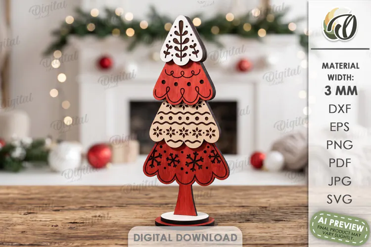 Standing Christmas Tree Laser Cut. Christmas Decor SVG