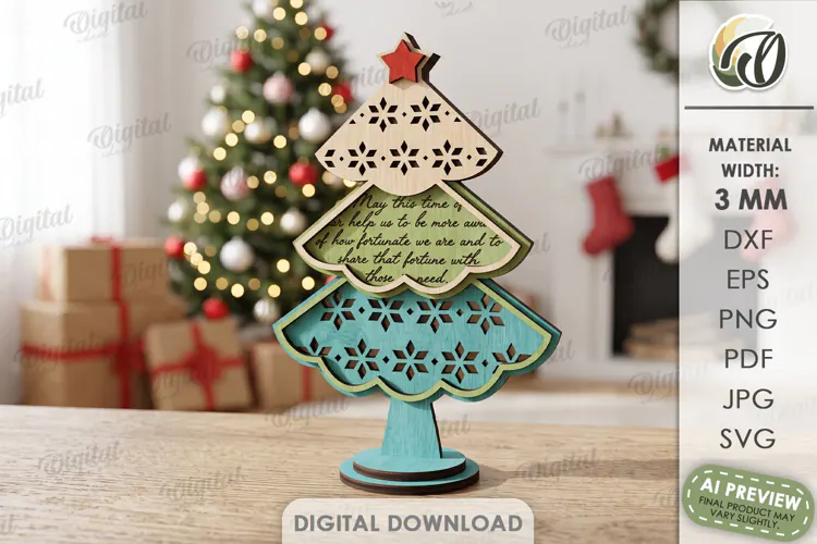 Standing Christmas Tree Laser Cut. Christmas Decor SVG