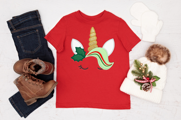 Christmas Unicorn Horn Applique Embroidery File